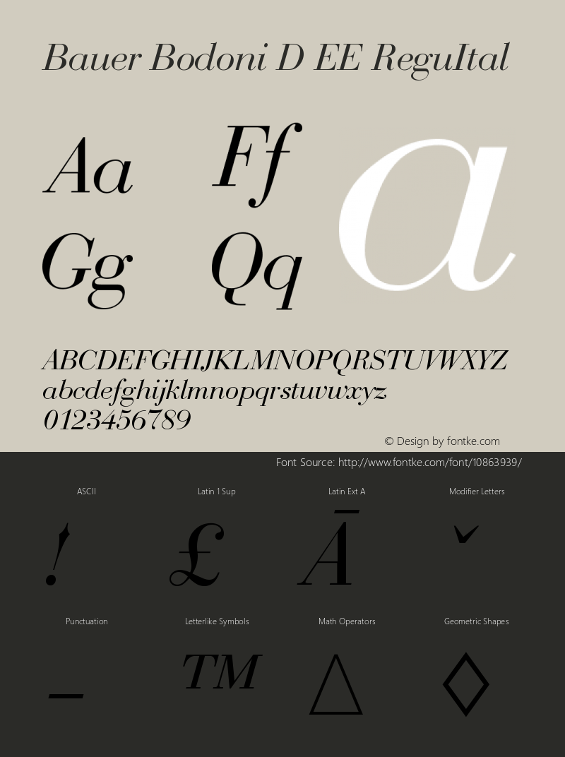 Bauer Bodoni D EE ReguItal Version 001.005图片样张