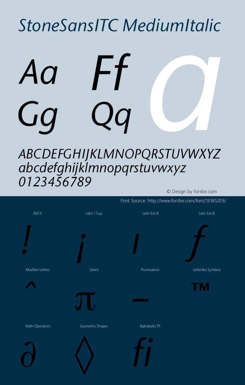 StoneSansITC MediumItalic Version 001.000图片样张