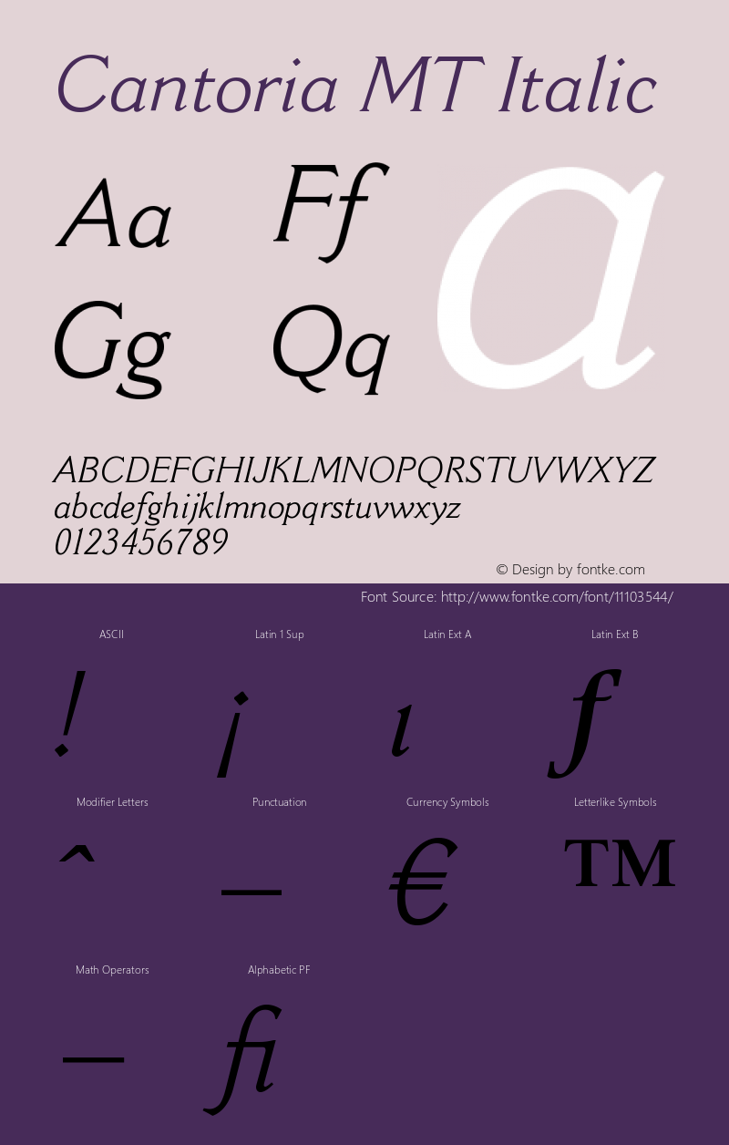 Cantoria MT Italic Version 001.000图片样张