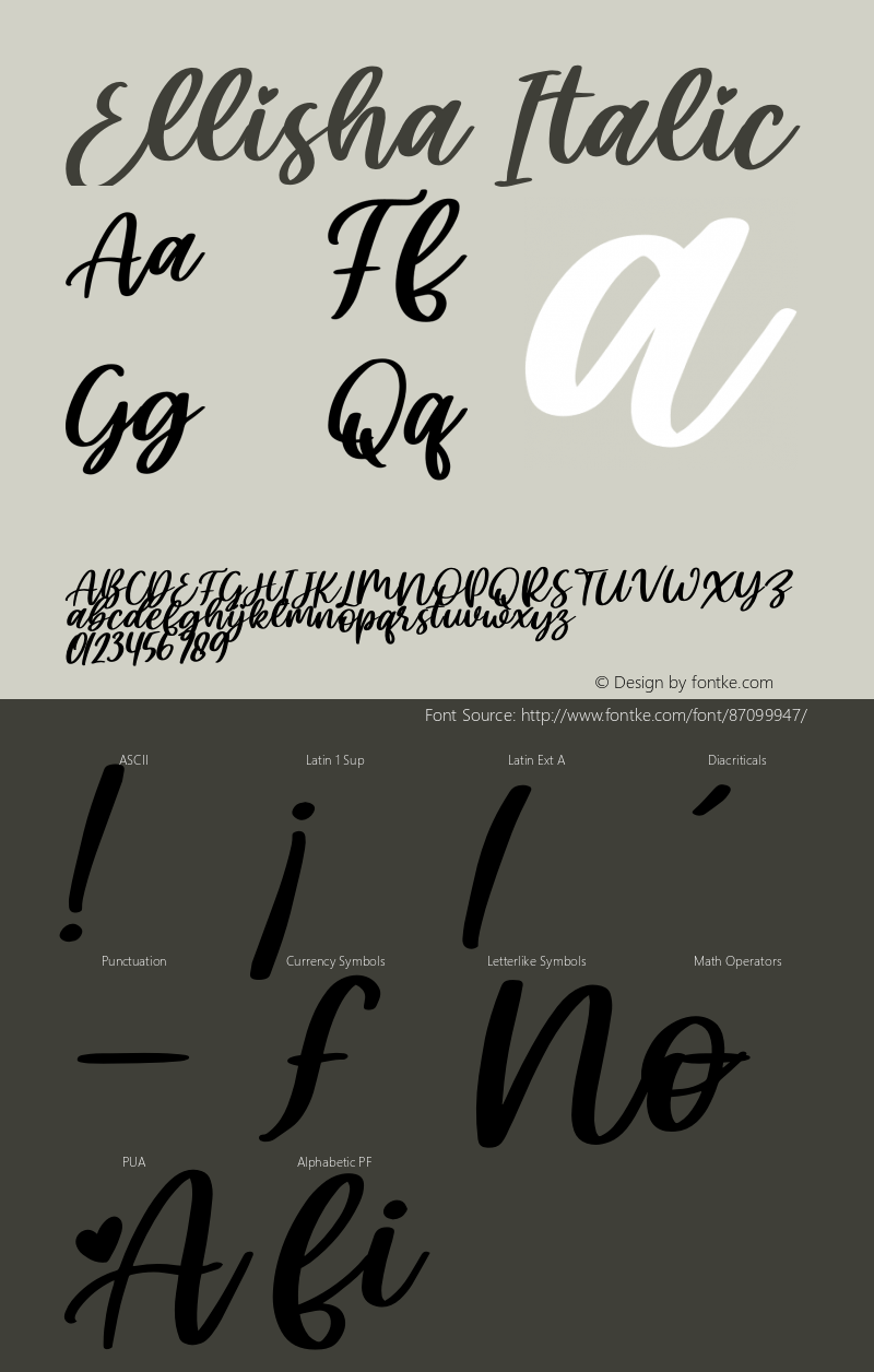 Ellisha Italic Version 1.00;December 12, 2020;FontCreator 13.0.0.2683 64-bit图片样张