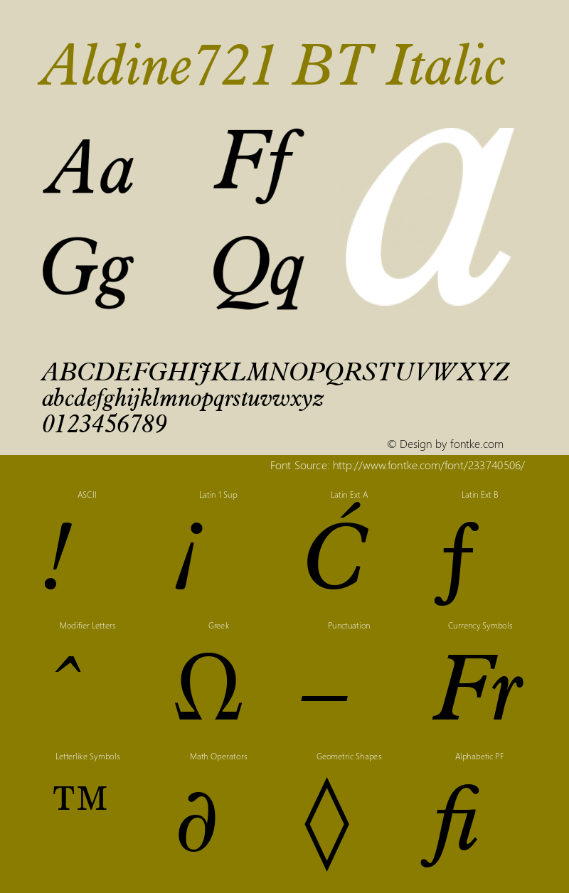 Aldine721 BT Italic Version 1.01 emb4-OT图片样张