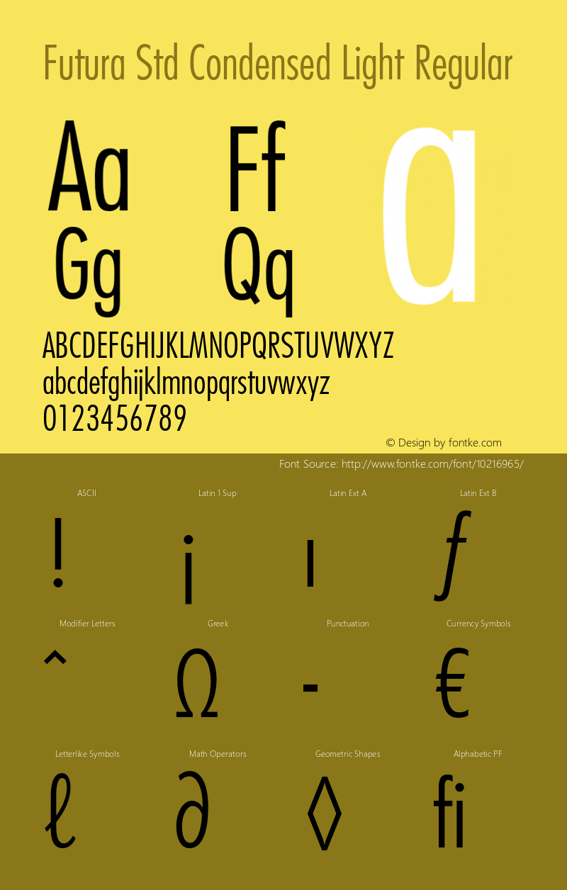 Futura Std Condensed Light Regular Version 2.025;PS 002.000;hotconv 1.0.50;makeotf.lib2.0.16970图片样张