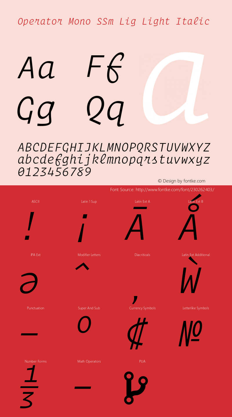 Operator Mono SSm Lig Light Italic Version 1.200图片样张