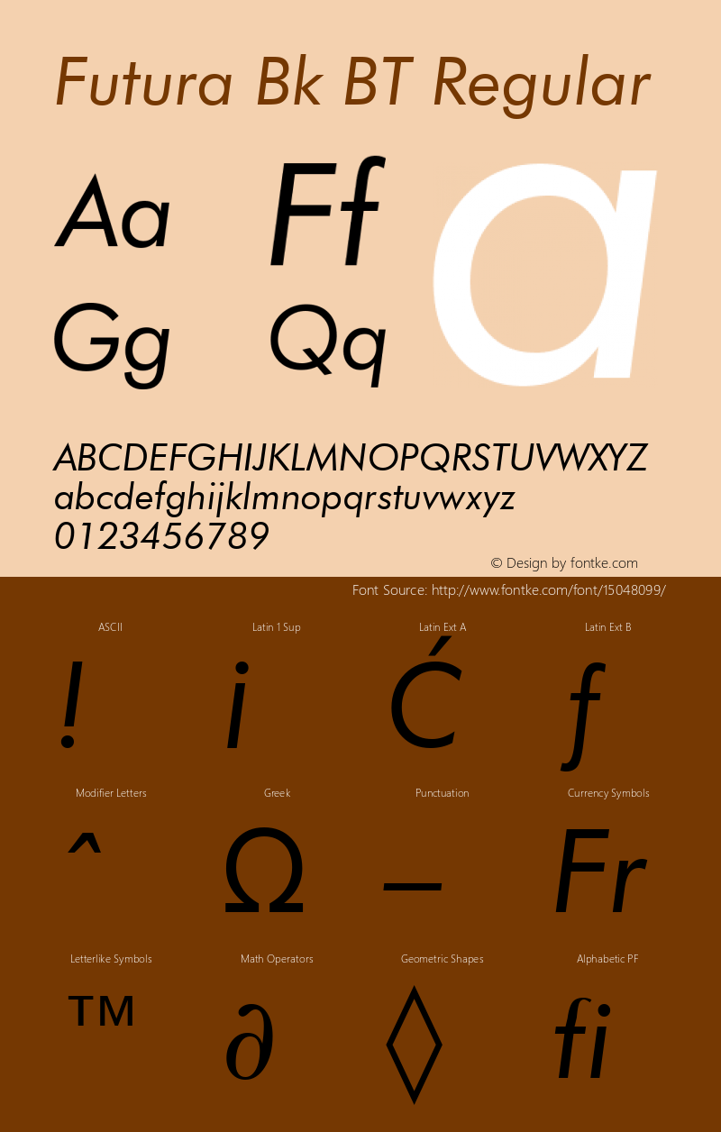 Futura Bk BT Regular Version 1.01 emb4-OT;com.myfonts.easy.bitstream.futura.book-italic.wfkit2.version.2fr7图片样张