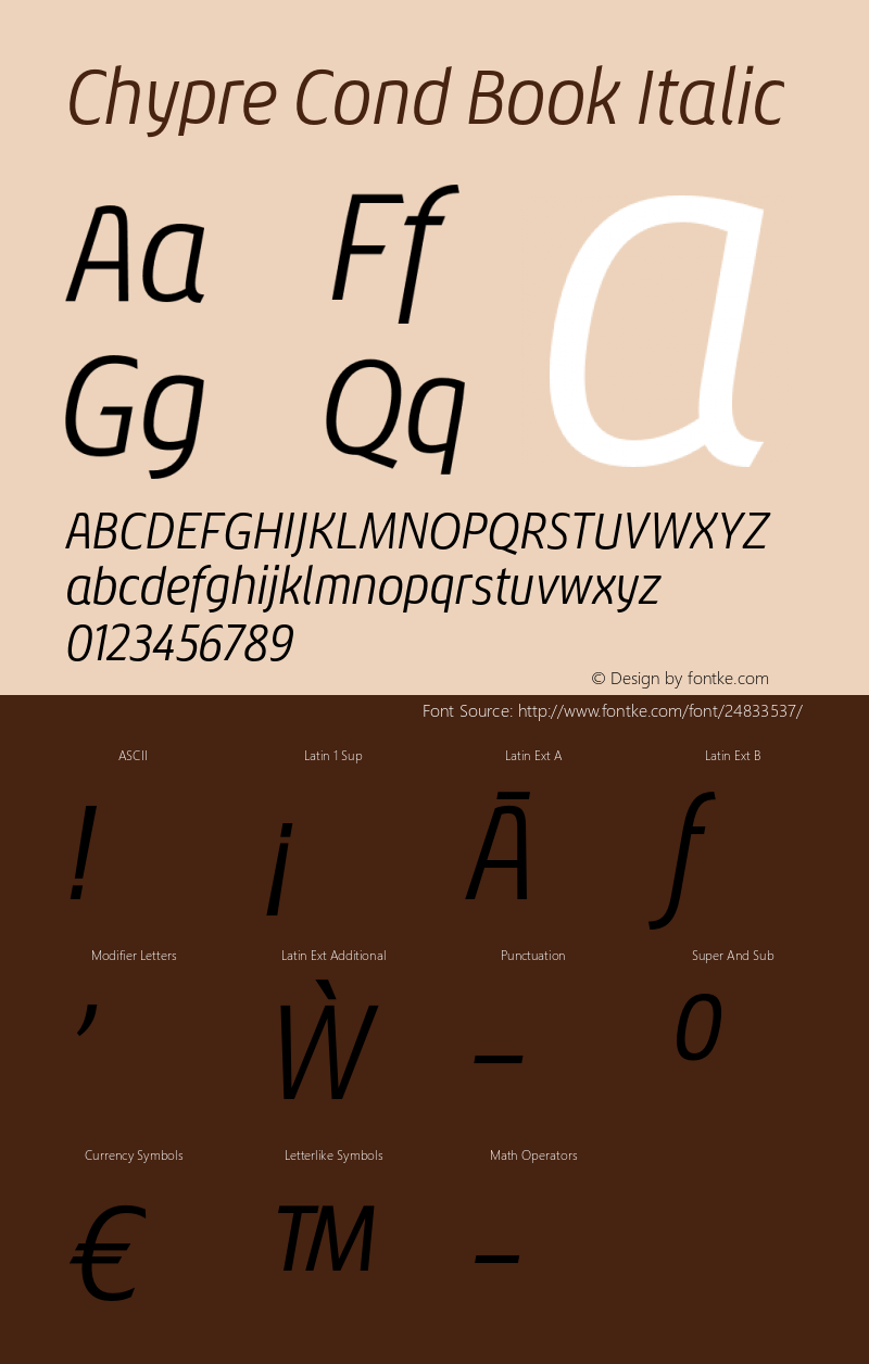 Chypre Cond Book Italic Version 1.0图片样张