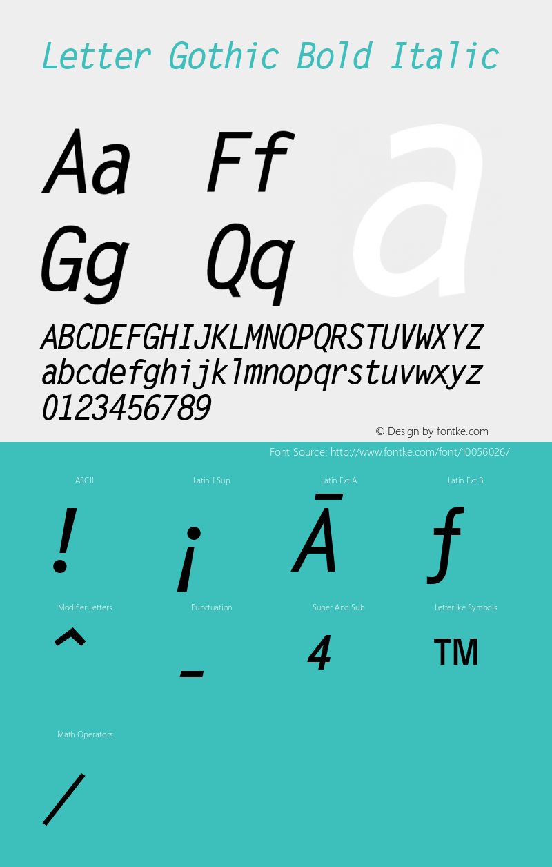 Letter Gothic Bold Italic Version 1.3 (Hewlett-Packard)图片样张