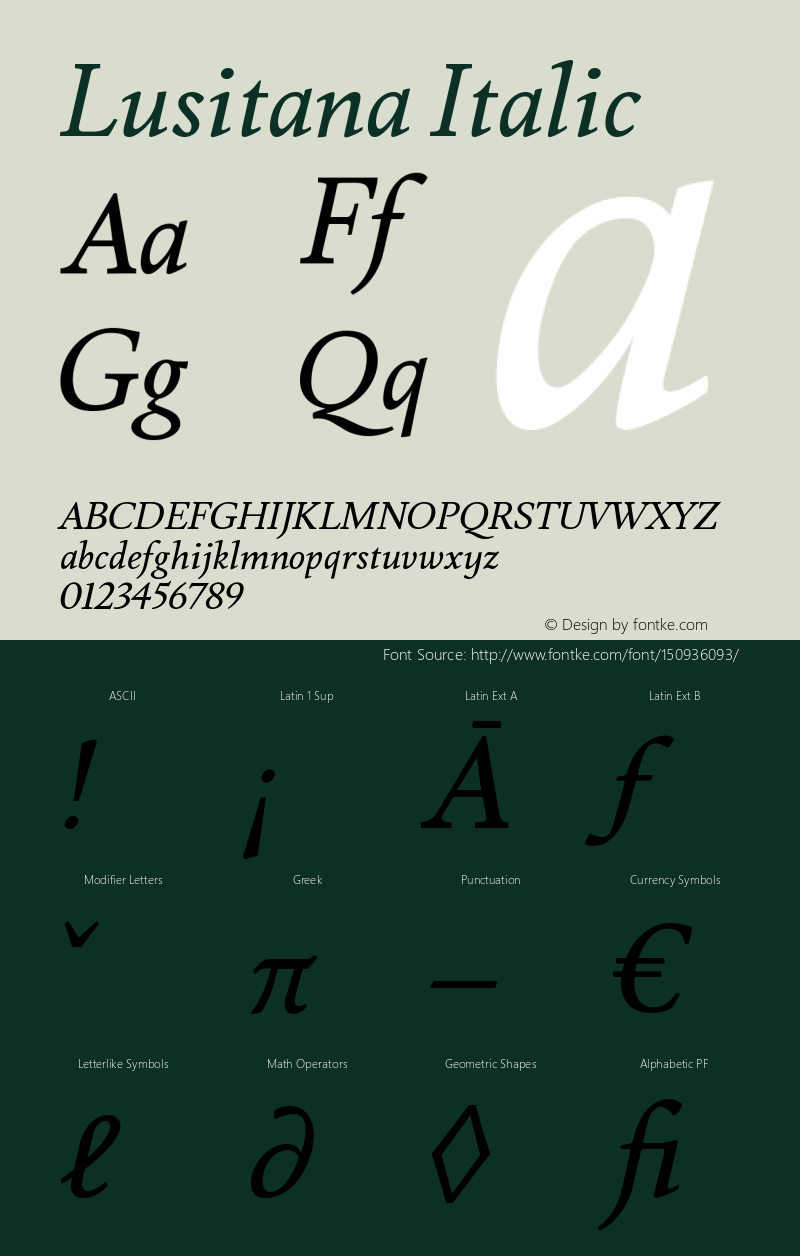 Lusitana Italic Version 1.000; ttfautohint (v1.6)图片样张