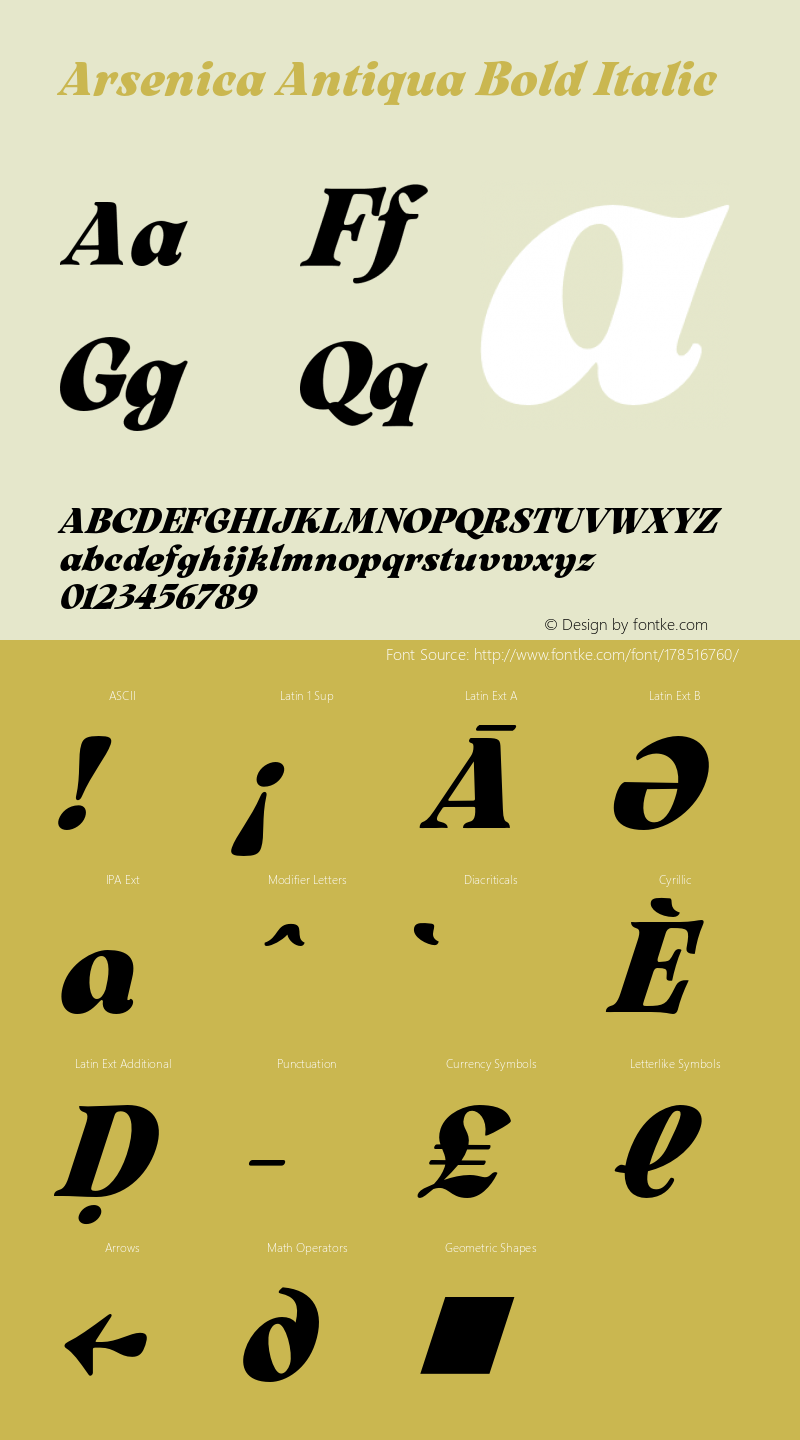 Arsenica Antiqua Bold Italic Version 0.003;hotconv 1.0.109;makeotfexe 2.5.65596图片样张