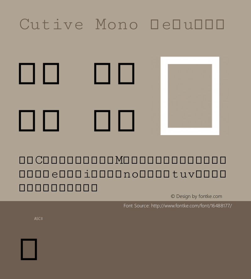 Cutive Mono Regular Version 1.002; ttfautohint (v0.93.5-3d13) -l 8 -r 50 -G 200 -x 16 -w 