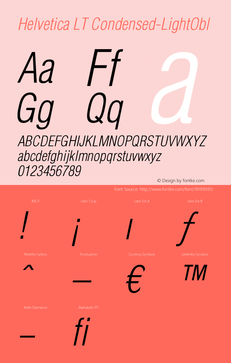 Helvetica LT Condensed Light Oblique Version 006.000图片样张