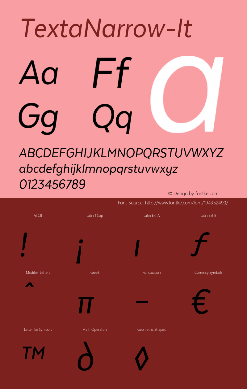 ☞TextaNarrow-It Version 1.005;com.myfonts.easy.latinotype.texta-narrow.italic.wfkit2.version.4mGx图片样张