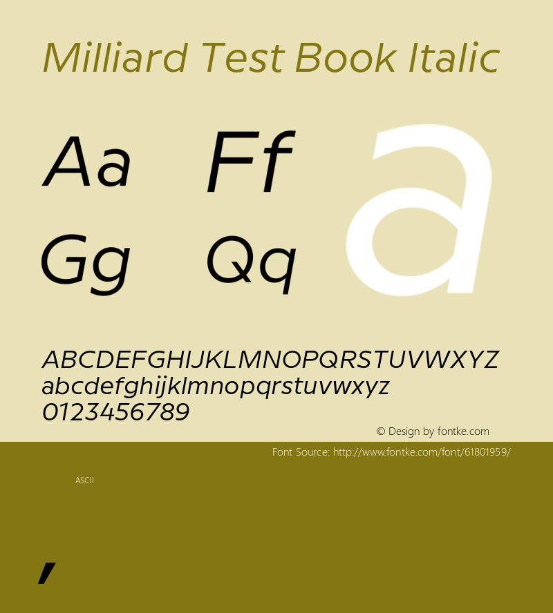 Milliard Test Book Italic Version 1.000;PS 001.000;hotconv 1.0.88;makeotf.lib2.5.64775图片样张