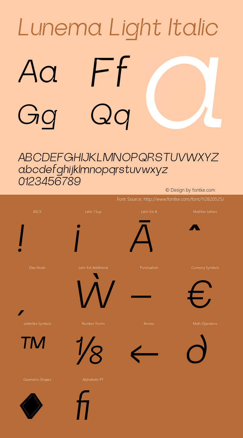 Lunema Light Italic Version 1.000;FEAKit 1.0图片样张