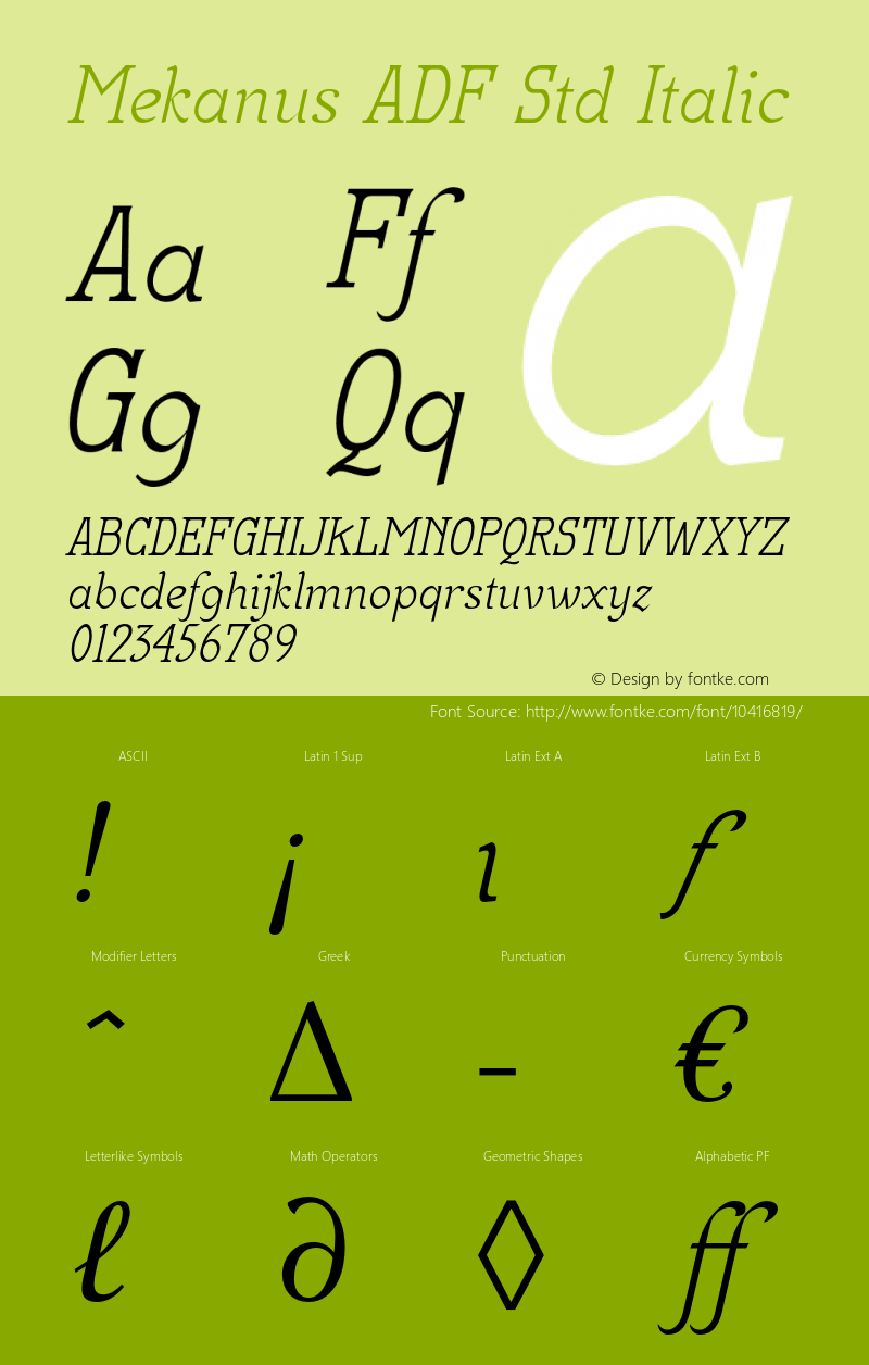 Mekanus ADF Std Italic Version 1.005;FFEdit图片样张