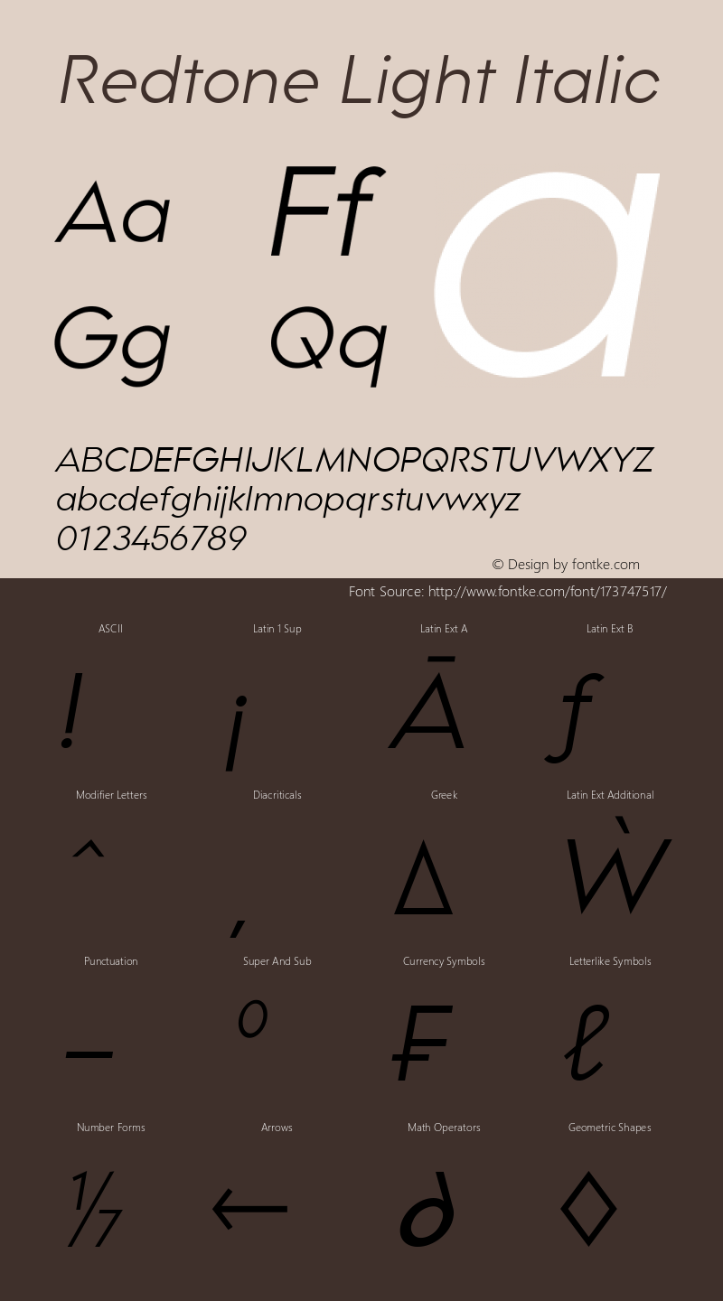 Redtone Light Italic Version 1.000图片样张