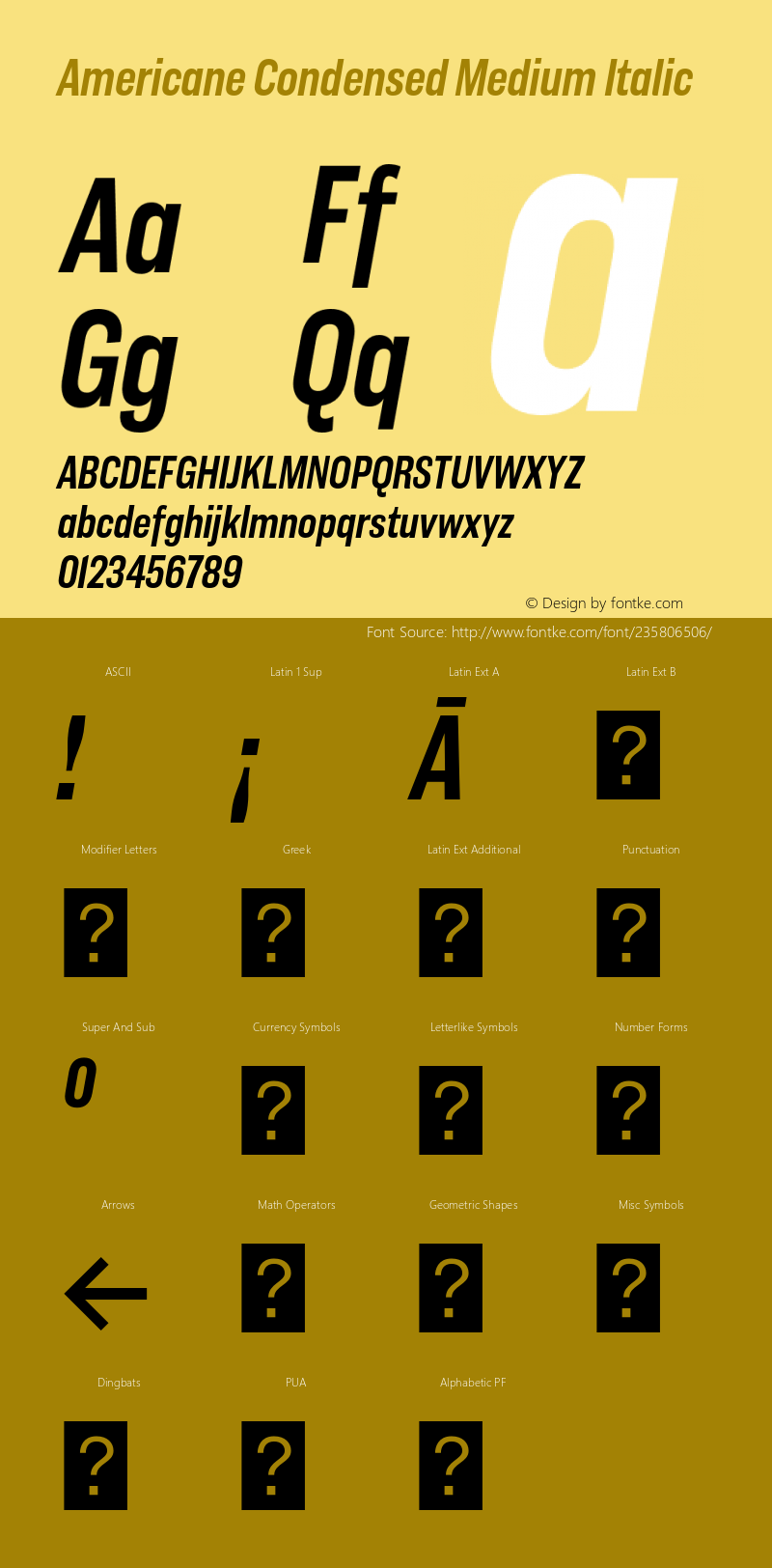 Americane Condensed Medium Italic Version 1.000图片样张