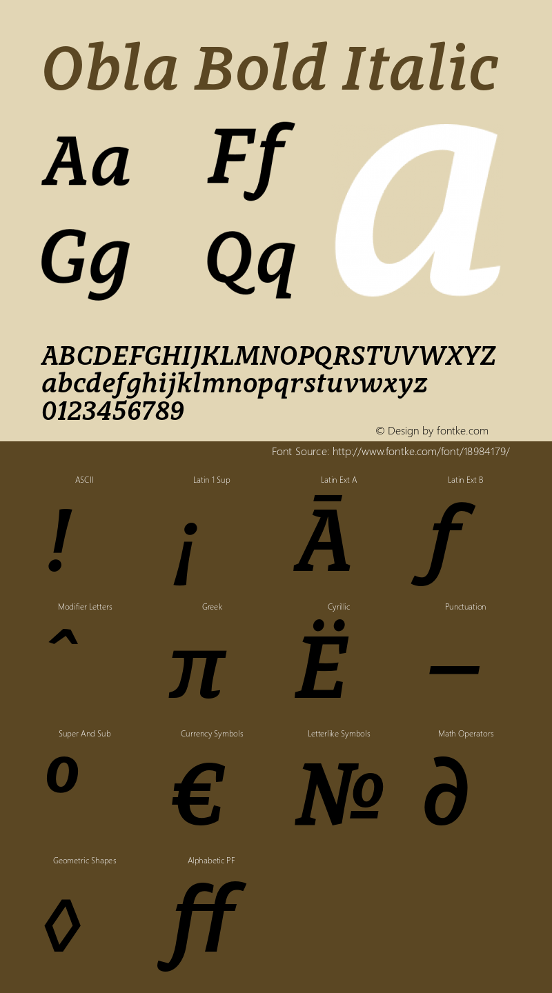 Obla Bold Italic Version 1.000 2016 initial release图片样张