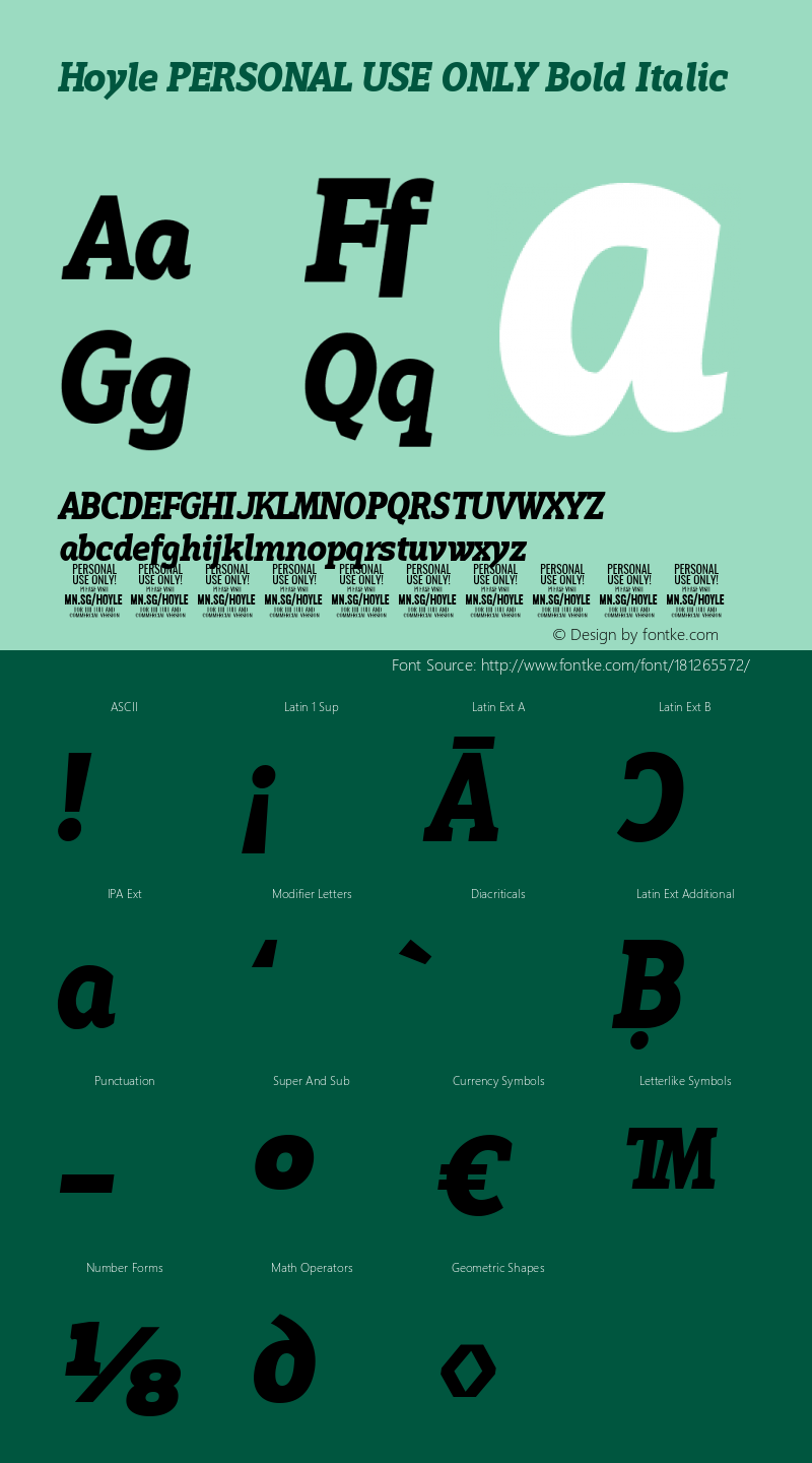 Hoyle PERSONAL USE ONLY Bold Italic Version 1.000图片样张