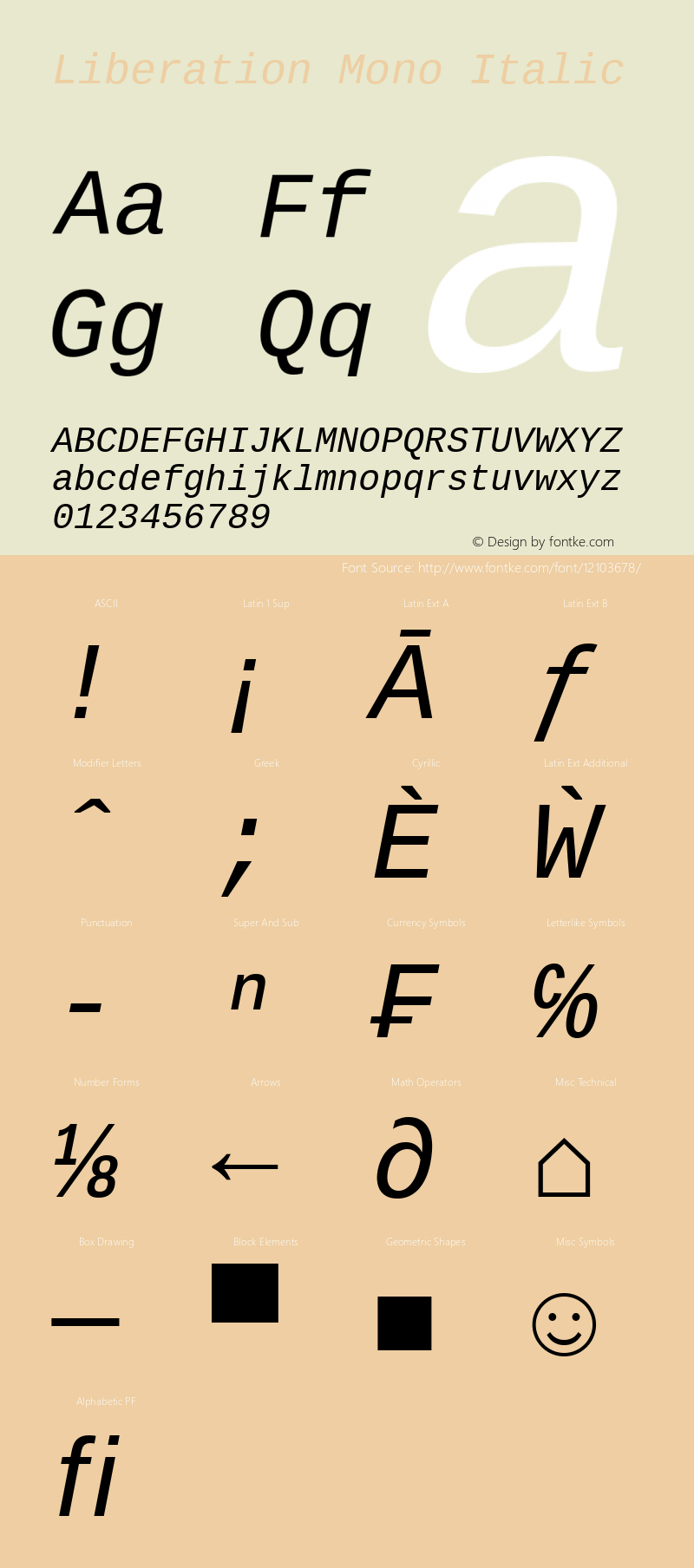 Liberation Mono Italic Version 1.07.4图片样张