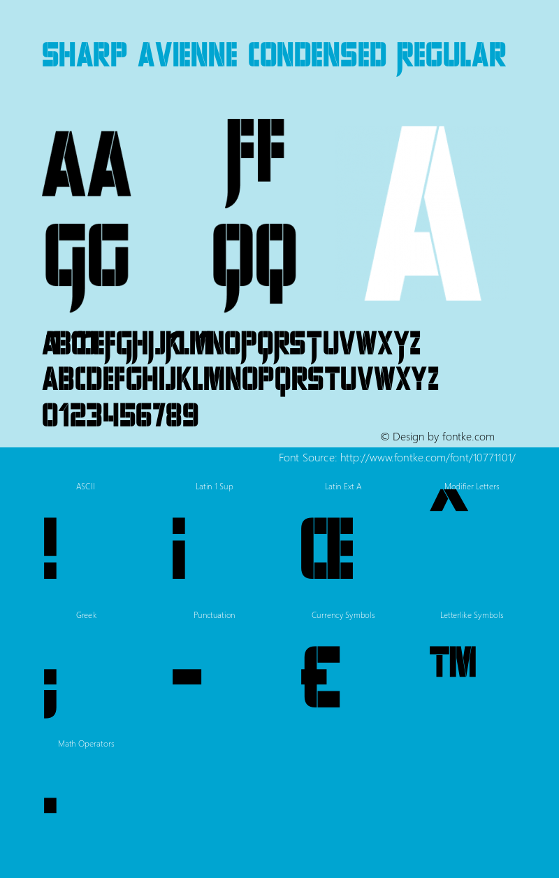 Sharp Avienne Condensed Regular Version 1.00 May 22, 2014, initial release图片样张