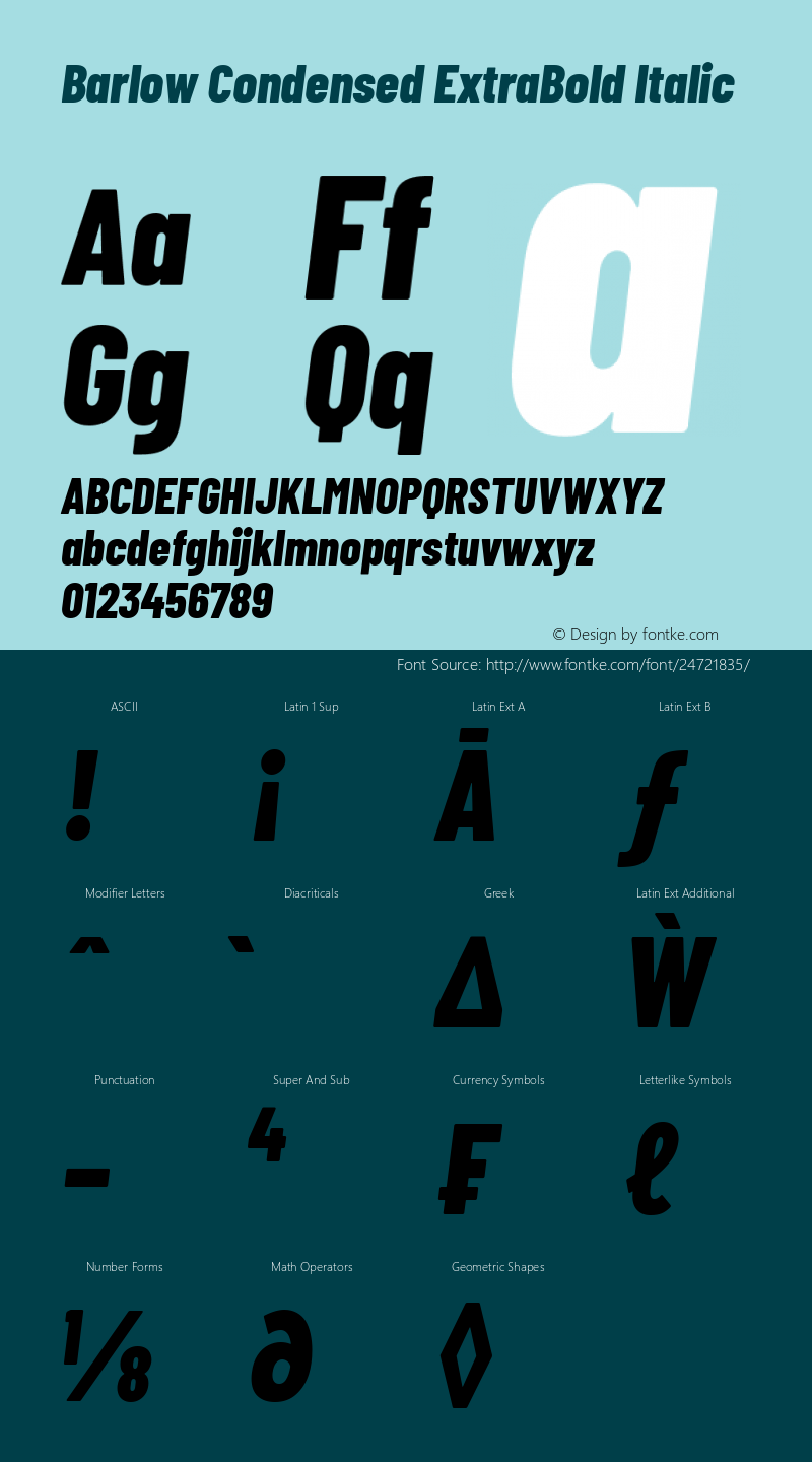 Barlow Condensed ExtraBold Italic Version 1.208图片样张