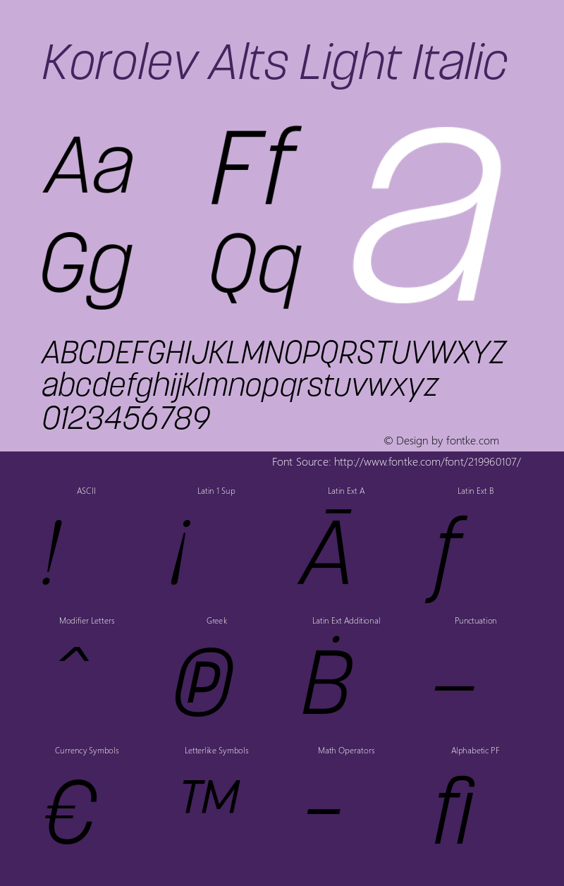 Korolev Alternates Light Italic Version 8.000;FEAKit 1.0图片样张