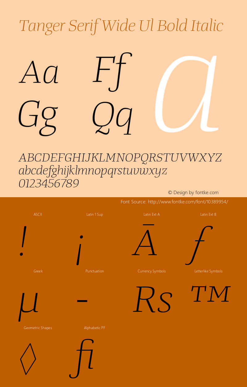 Tanger Serif Wide Ul Bold Italic Version 1.001图片样张