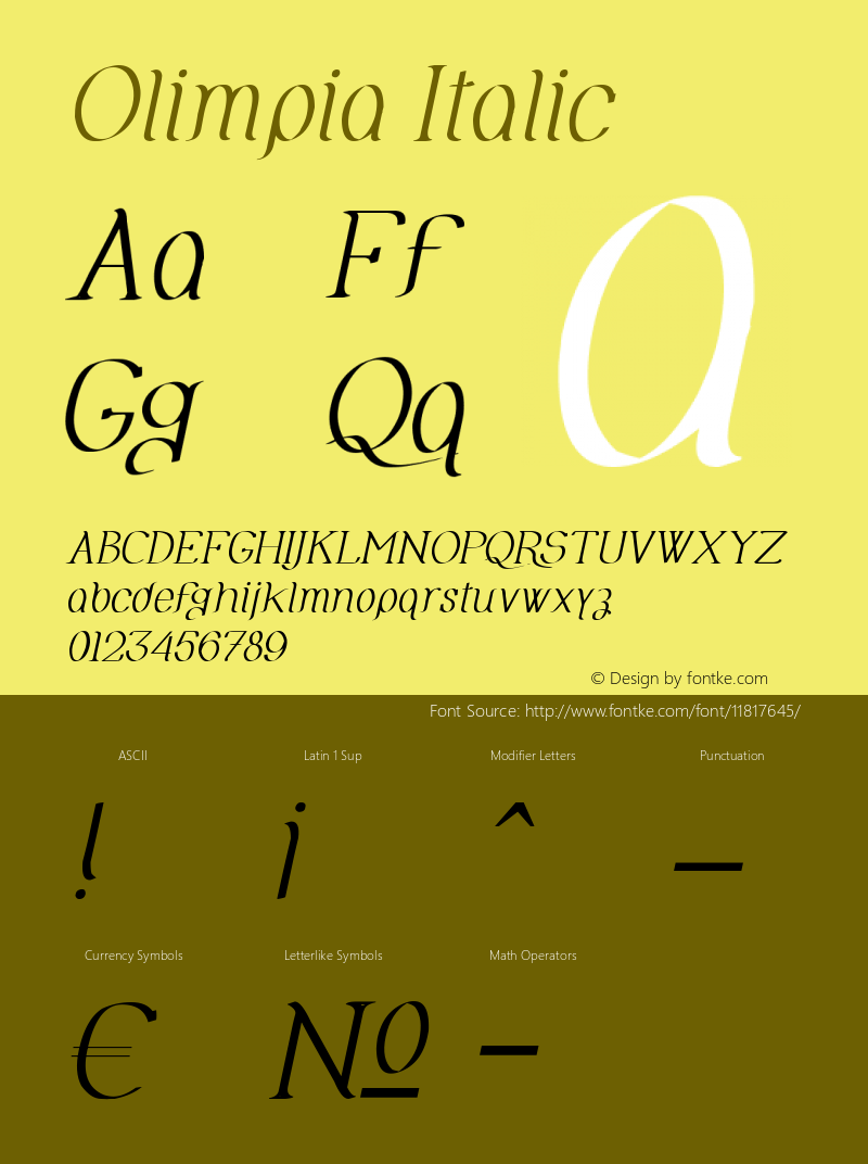 Olimpia Italic Version 1.00 July 13, 2012,图片样张