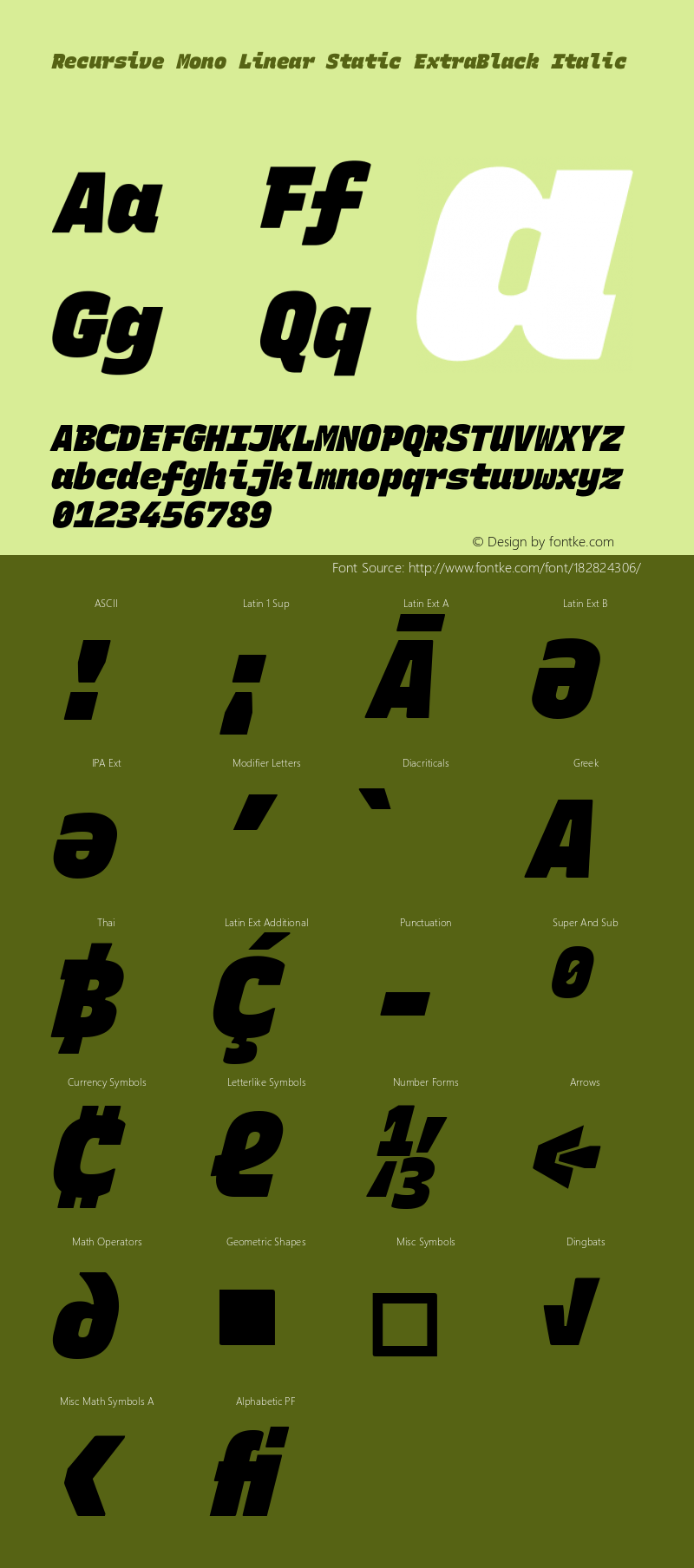 Recursive Mn Lnr St XBk Italic Version 1.084;hotconv 1.0.112;makeotfexe 2.5.65598; ttfautohint (v1.8.3)图片样张