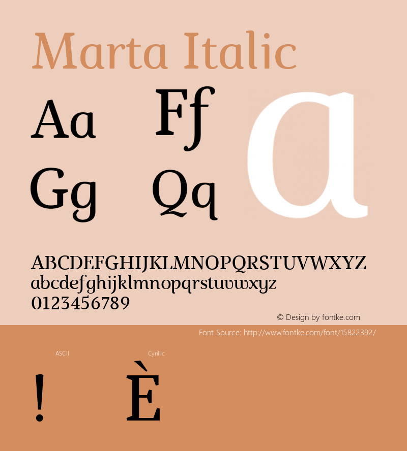 Marta Italic Version 1.000 2012 initial release; ttfautohint (v1.4.1)图片样张