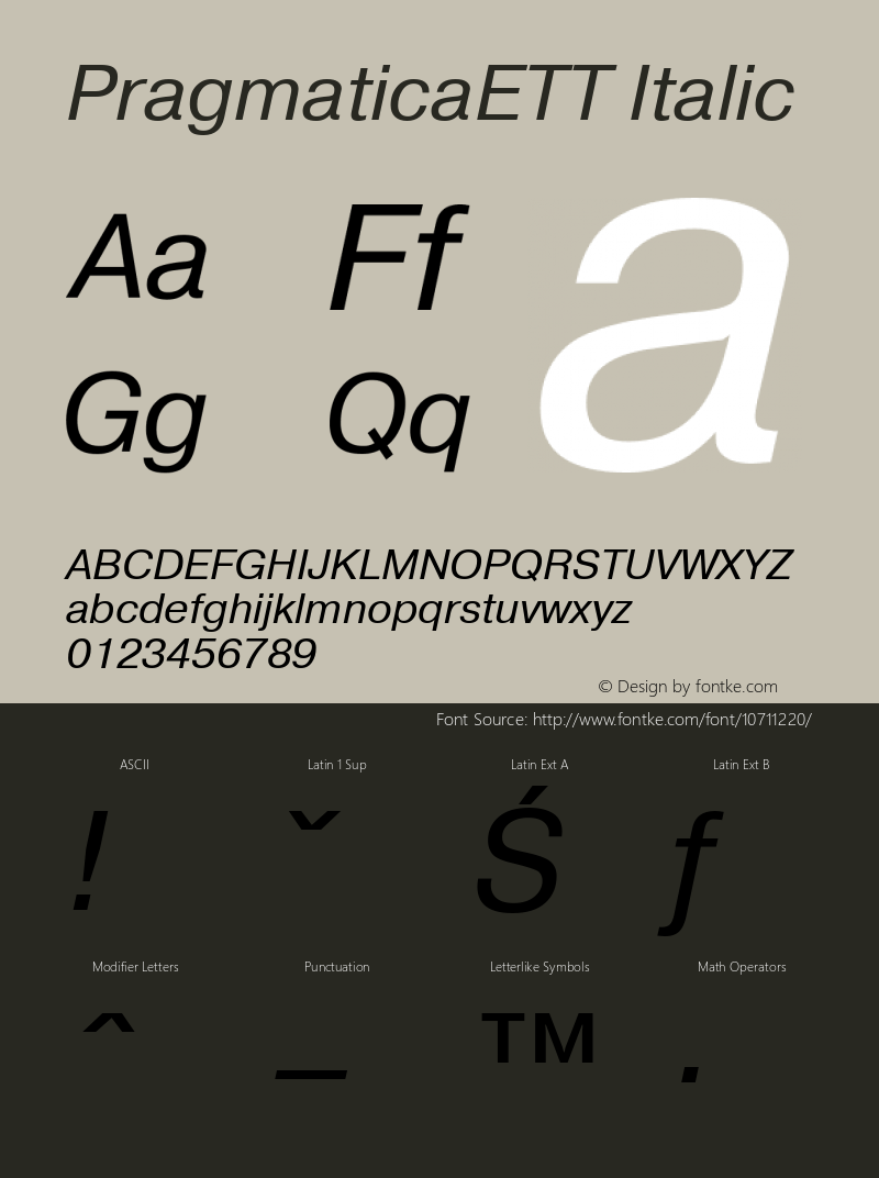 PragmaticaETT Italic TrueType Maker version 3.00.00图片样张