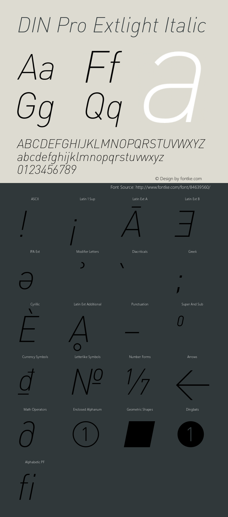 DIN Pro Extlight Italic Version 7.600, build 1027, FoPs, FL 5.04图片样张