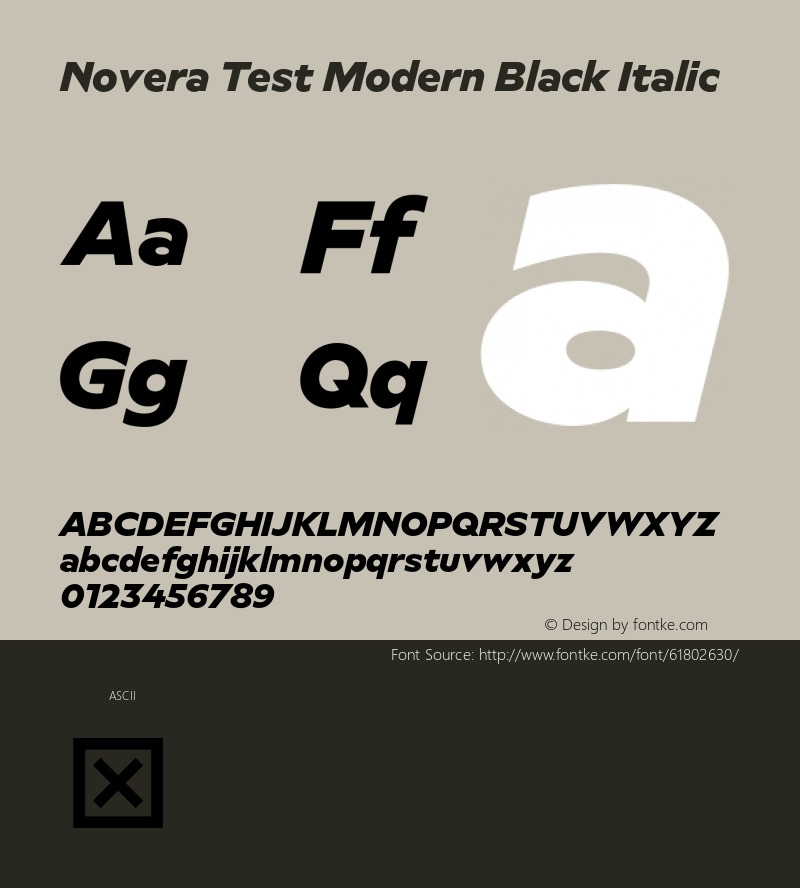 Novera Test Modern Black Italic Version 1.000;hotconv 1.0.109;makeotfexe 2.5.65596图片样张