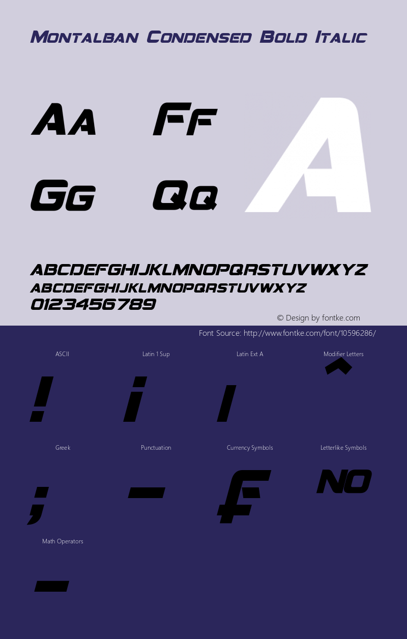 Montalban Condensed Bold Italic Version 1.10 September 23, 2014图片样张