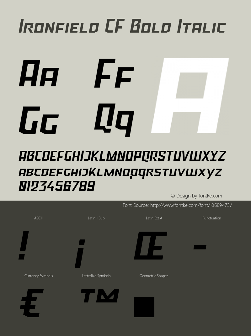 Ironfield CF Bold Italic Version 1.000;PS 001.000;hotconv 1.0.70;makeotf.lib2.5.58329图片样张