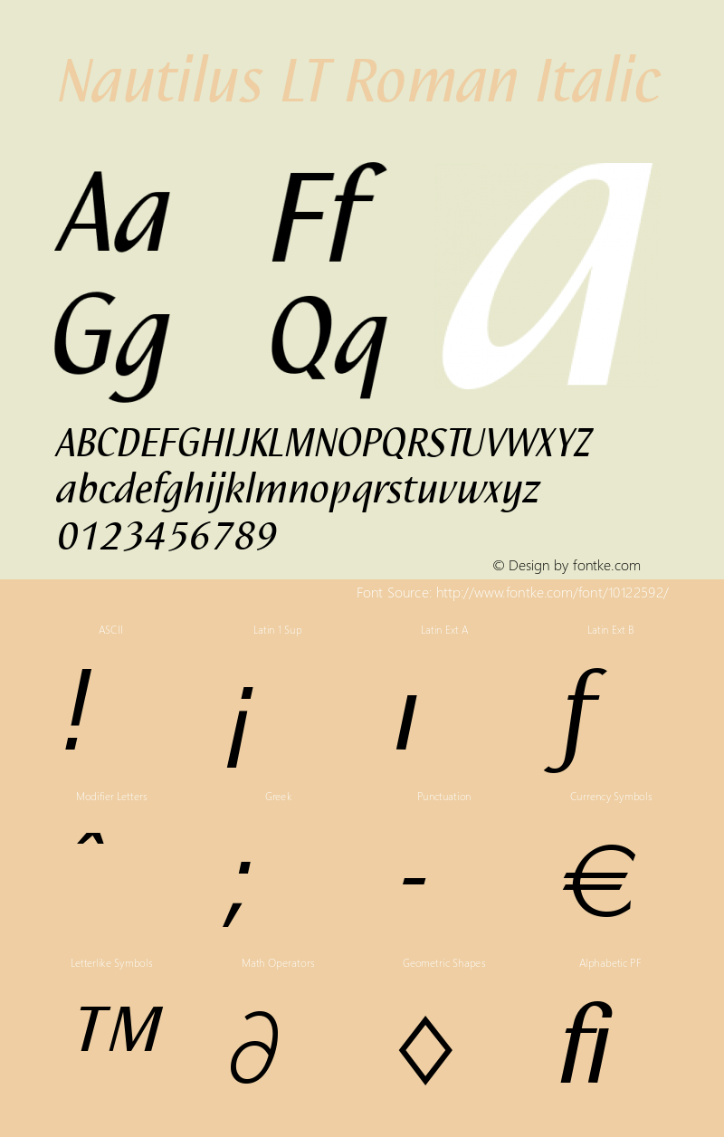 Nautilus LT Roman Italic Version 1.0图片样张