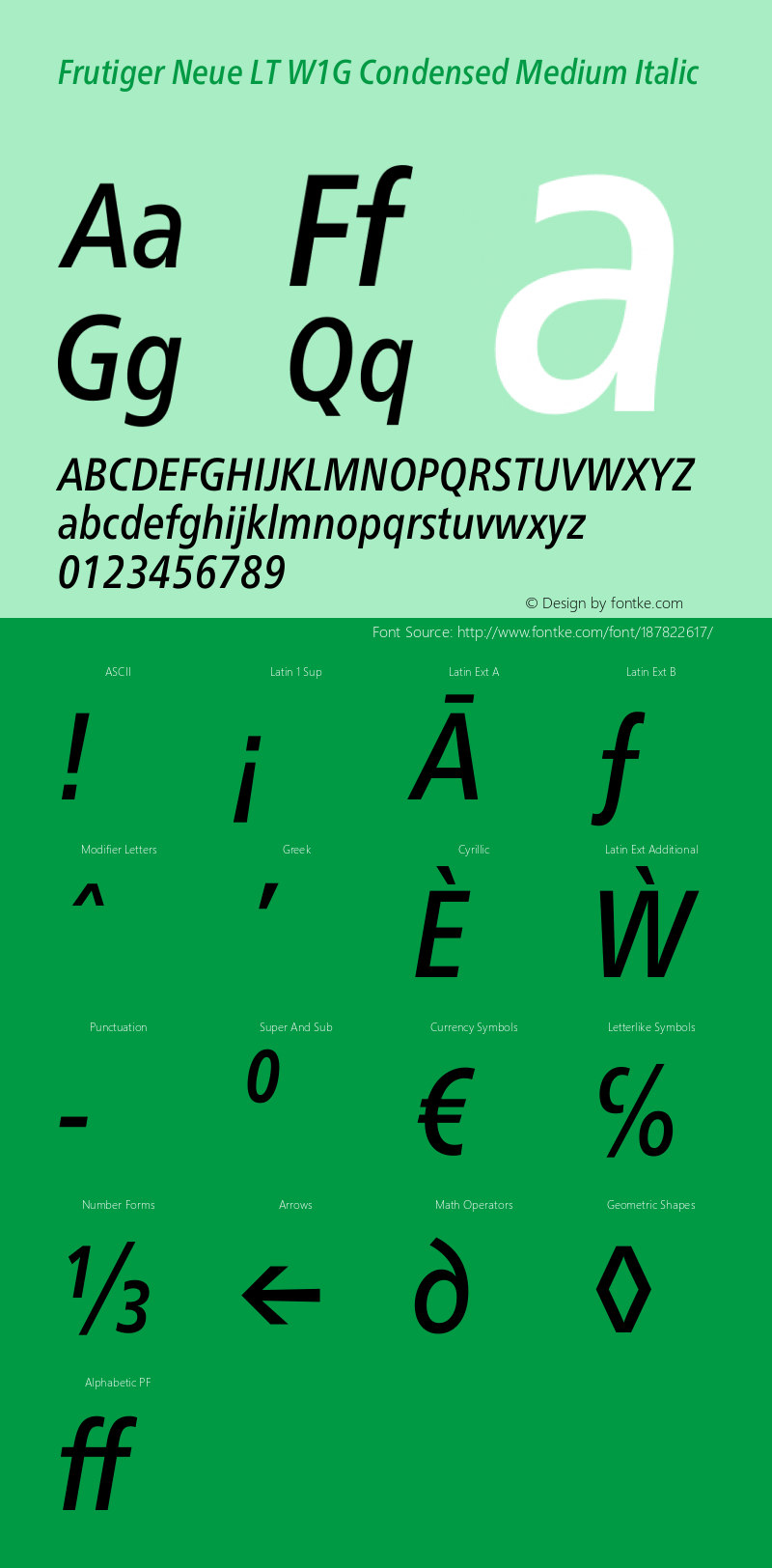 Frutiger Neue LT W1G Cn Medium Italic Version 1.20图片样张