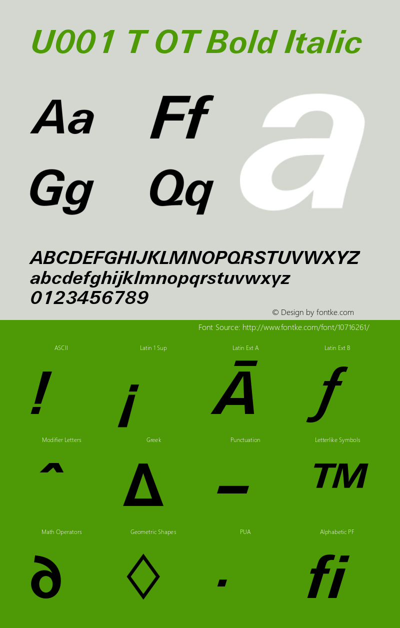 U001 T OT Bold Italic OTF 1.001;PS 1.05;Core 1.0.27;makeotf.lib(1.11)图片样张