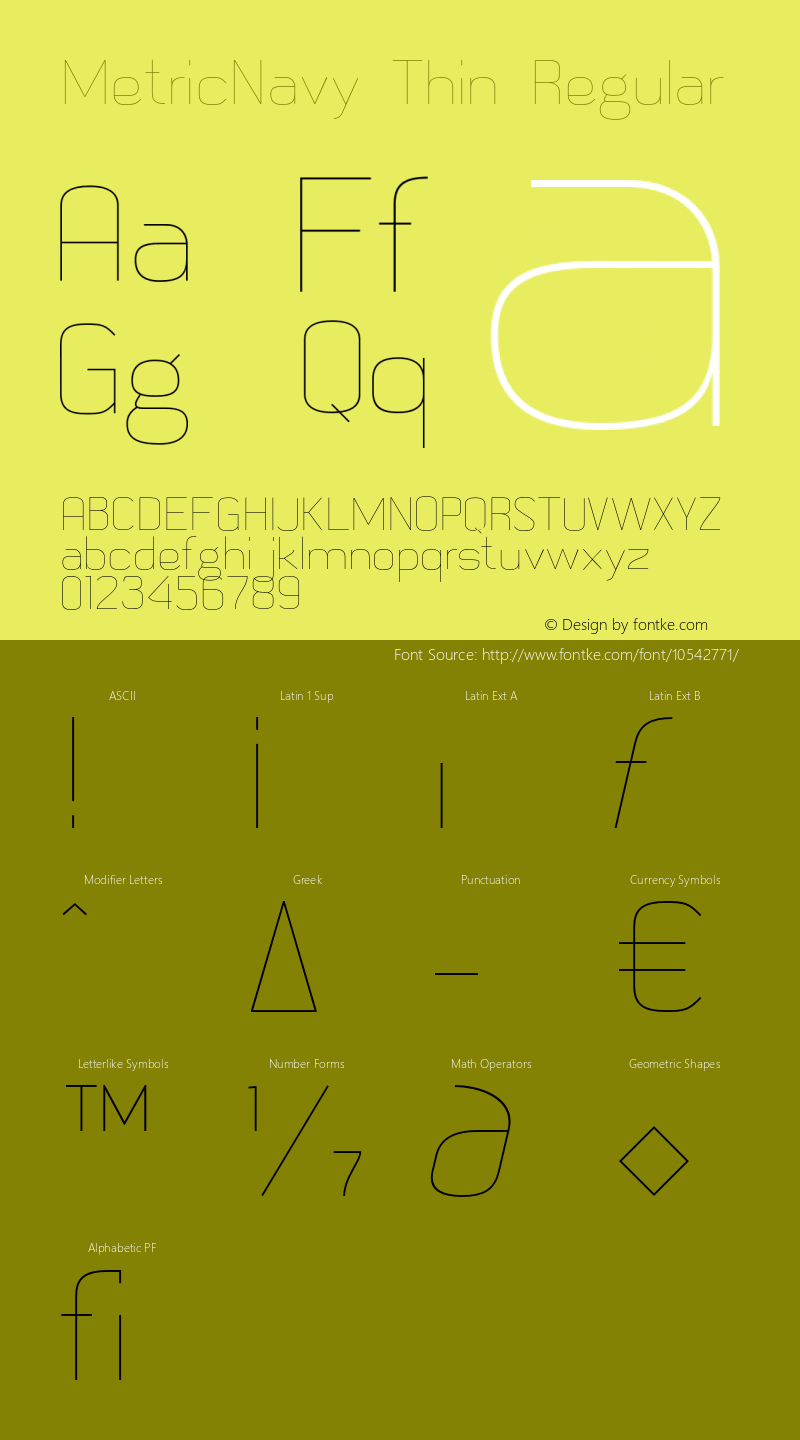 MetricNavy Thin Regular Version 1.001;PS 001.001;hotconv 1.0.70;makeotf.lib2.5.58329图片样张