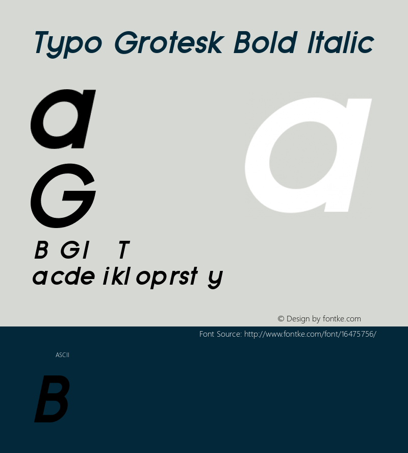 Typo Grotesk Bold Italic Version 1.00 February 21, 2015, initial release图片样张