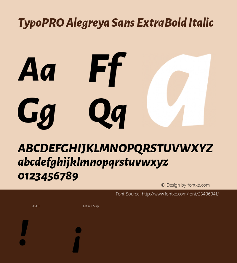 TypoPRO Alegreya Sans ExtraBold Italic Version 1.001;PS 001.001;hotconv 1.0.70;makeotf.lib2.5.58329 DEVELOPMENT; ttfautohint (v0.97) -l 8 -r 50 -G 200 -x 17 -f dflt -w G -W图片样张