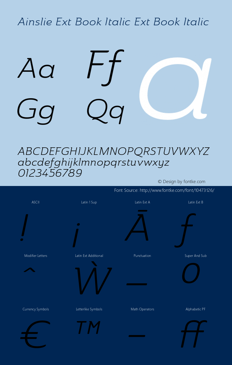 Ainslie Ext Book Italic Ext Book Italic Version 1.000图片样张