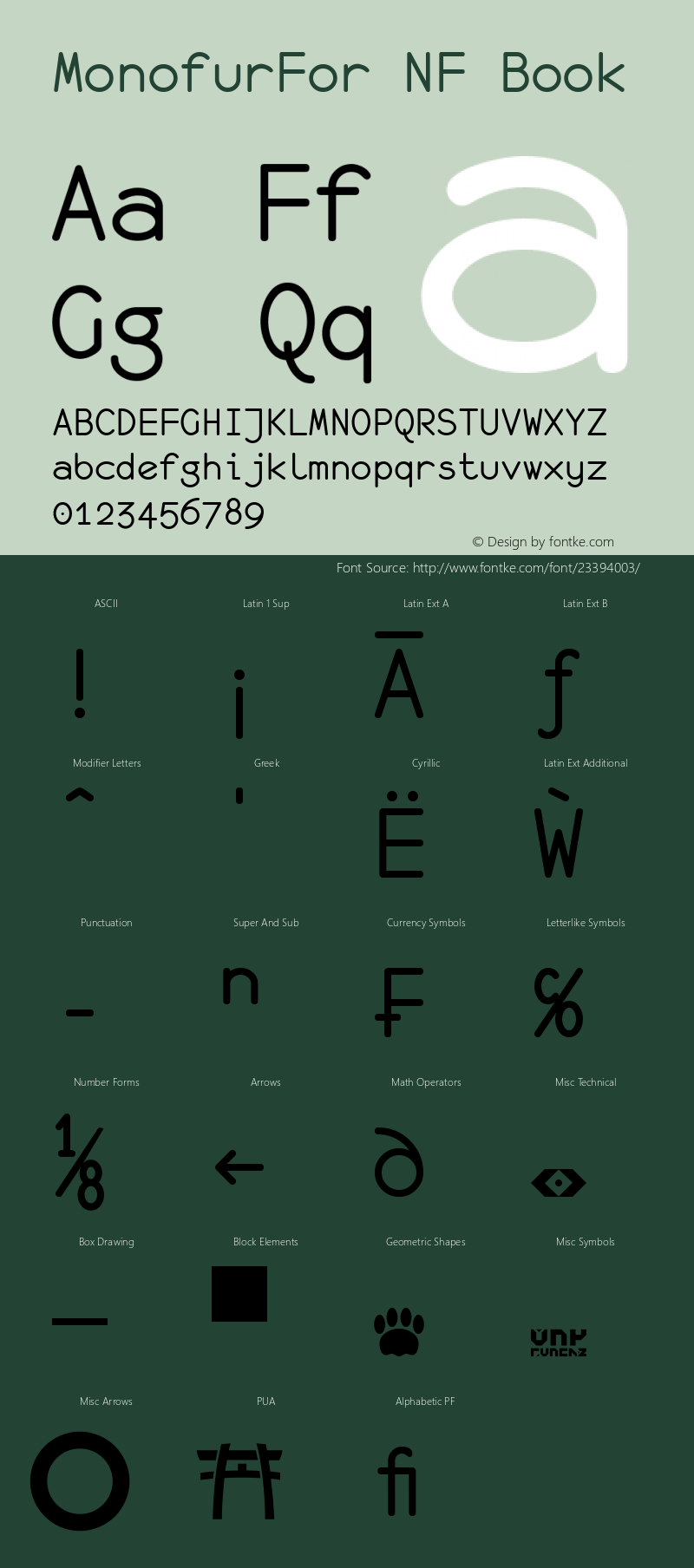 monofur for  Nerd Font Complete Windows Compatible 1.0 2000-03-28图片样张