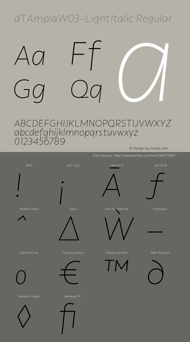 dT Ampla W03 Light Italic Version 1.00图片样张