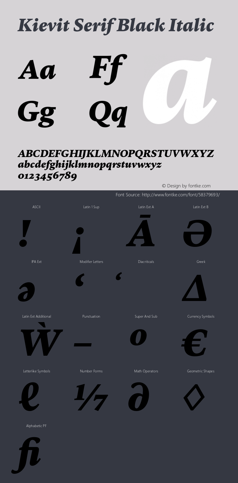 Kievit Serif Black Italic Version 1.000, build 1030, FoPs, FL 5.04图片样张