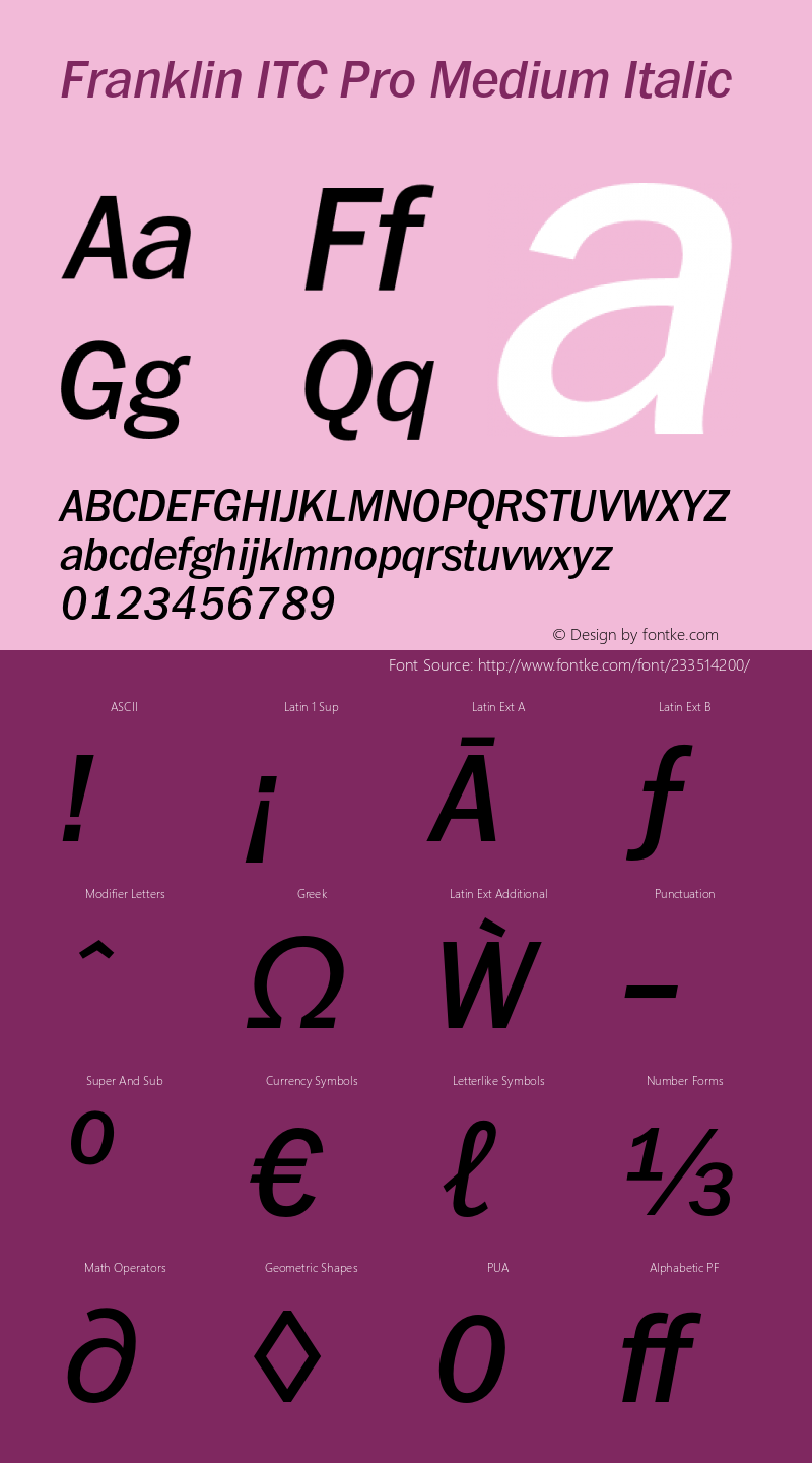 FranklinITCPro-MediumItalic Version 1.01图片样张