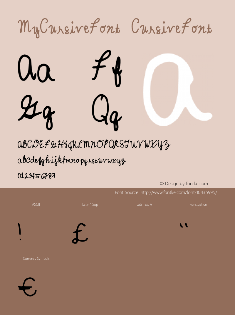 MyCursiveFont CursiveFont Version 001.000图片样张