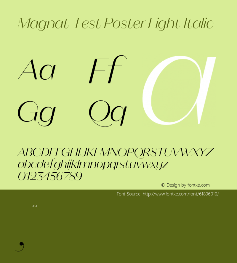 Magnat Test Poster Light Italic Version 1.000;PS 001.000;hotconv 1.0.88;makeotf.lib2.5.64775图片样张