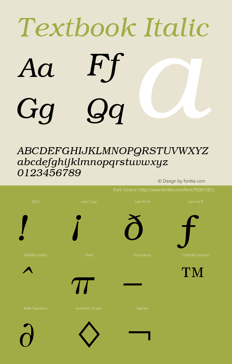 Textbook Italic Font Version 2.6; Converter Version 1.10图片样张