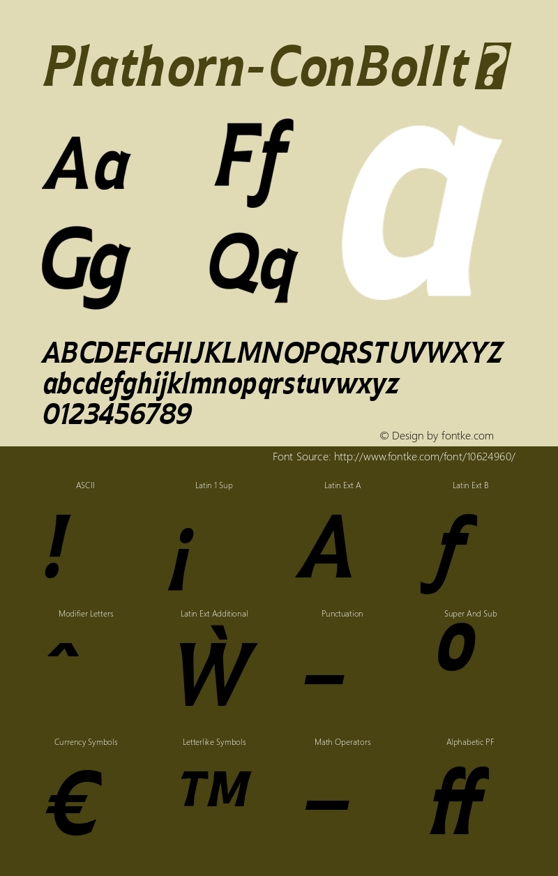 Plathorn-ConBolIt ☞ Version 1.000;com.myfonts.easy.insigne.plathorn.condensed-bold-italic.wfkit2.version.4e3E图片样张